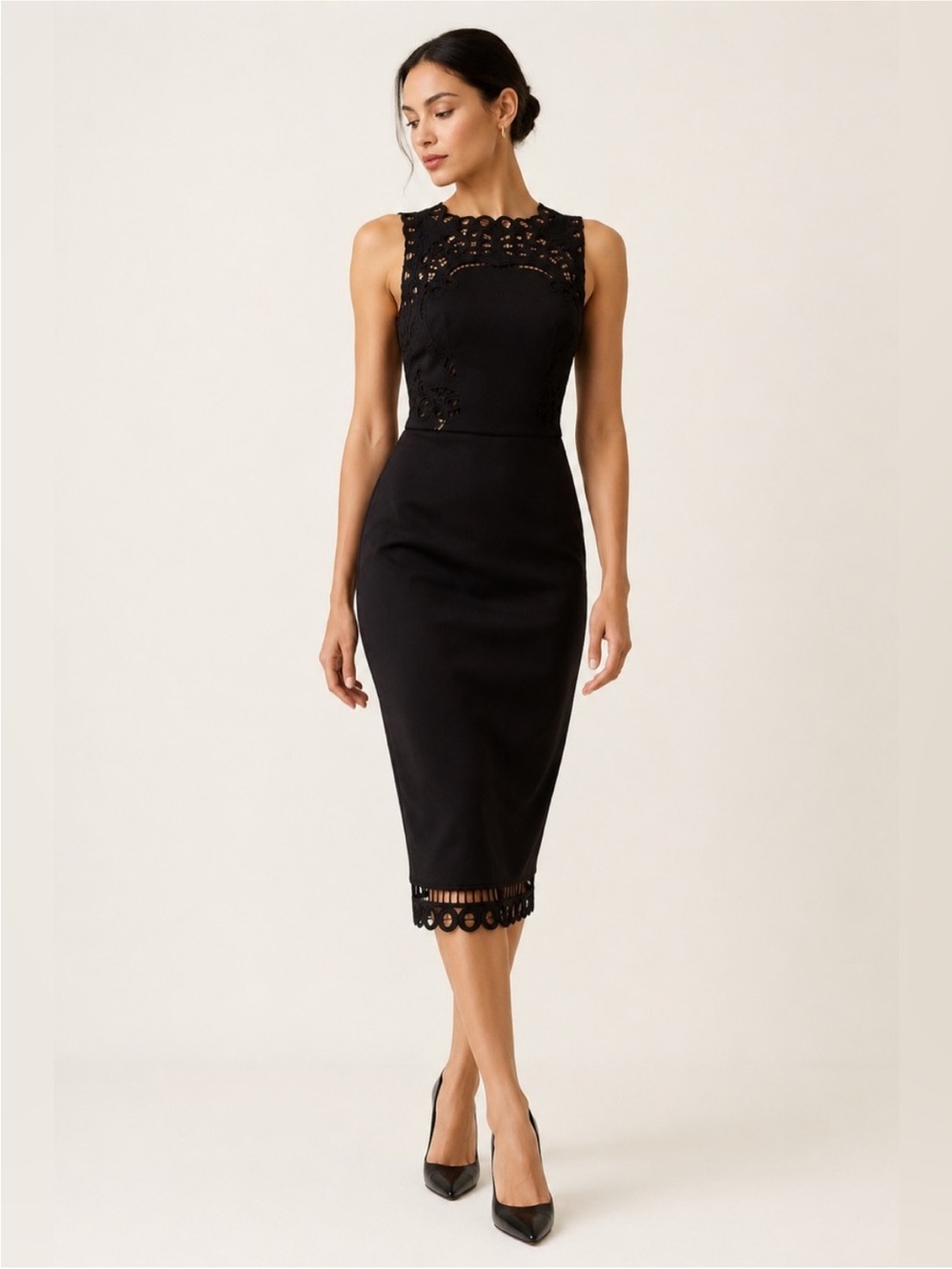 Ted Baker Verita Cutout Yoke Sheath Midi Dress in Black Size 0